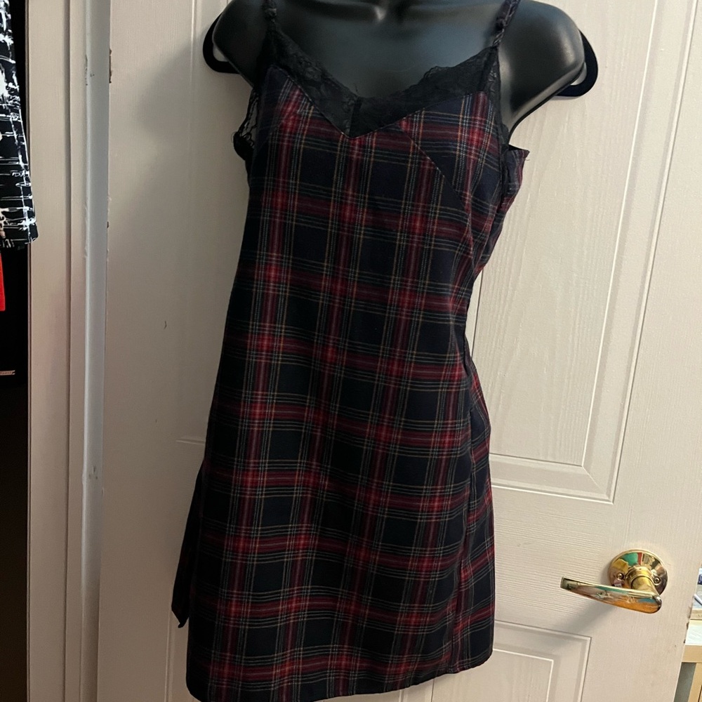 Black and Red Mini Dress with Spaghetti Straps and V-Neckline